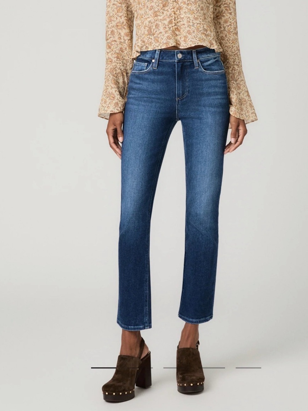 PAIGE Button-Fly Straight Leg Jeans - Medium Blue Wash